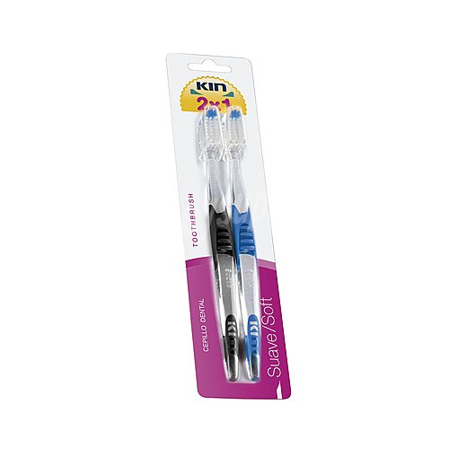 KIN Cepillo dental con cabezal pequeño triangular y filamentos de dureza suave KIN