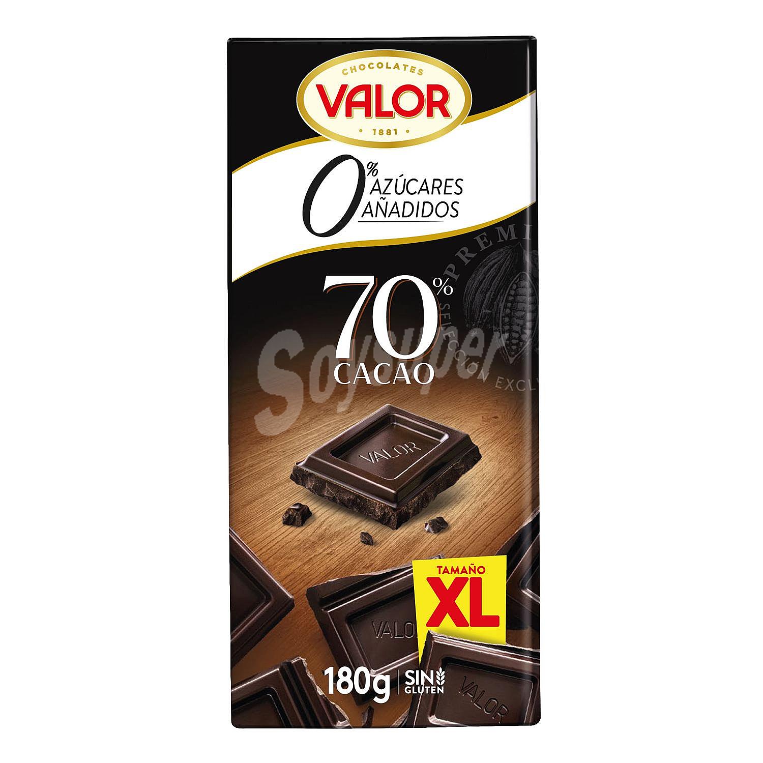 Chocolate negro 70% sin azúcar añadido Valor sin gluten