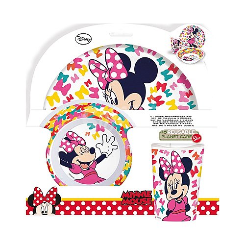 Set de vajilla infantil 3 piezas, cuenco, plato y vaso con diseño Minnie stor