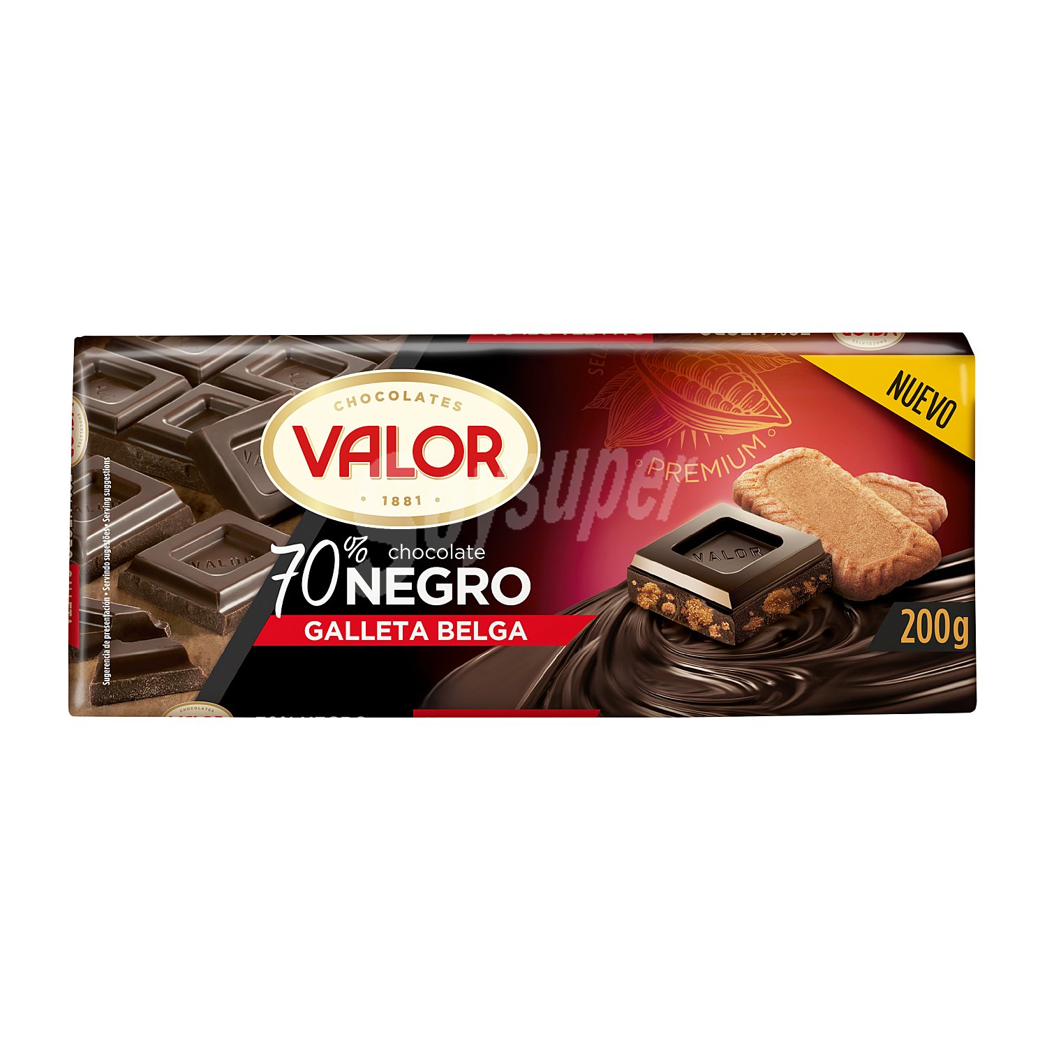 Chocolate negro 70% con galleta belga tableta 200 gr