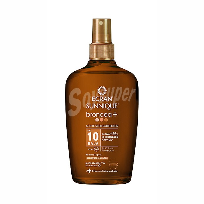 Spray aceite seco protector SPF10 Broncea+ Ecran Sunnique