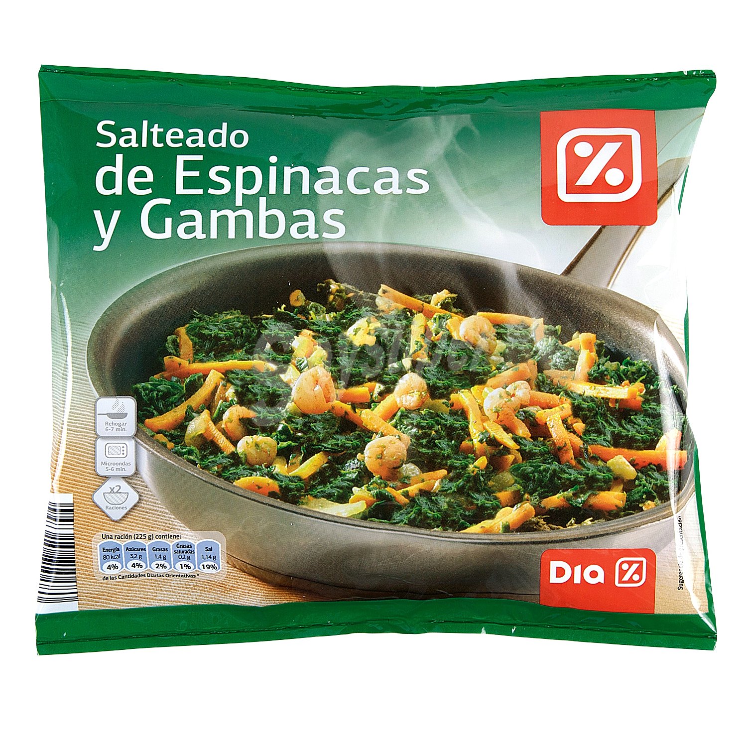 Salteado de espinacas y gambas