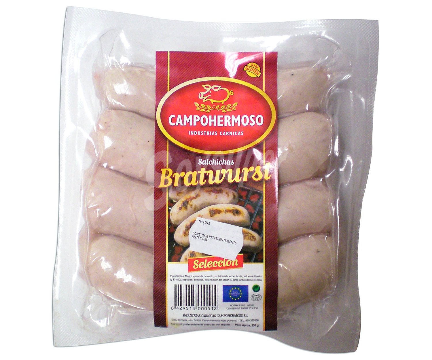 Salchichas alemanas, cocidas y ahumadas tipo Bratwurst