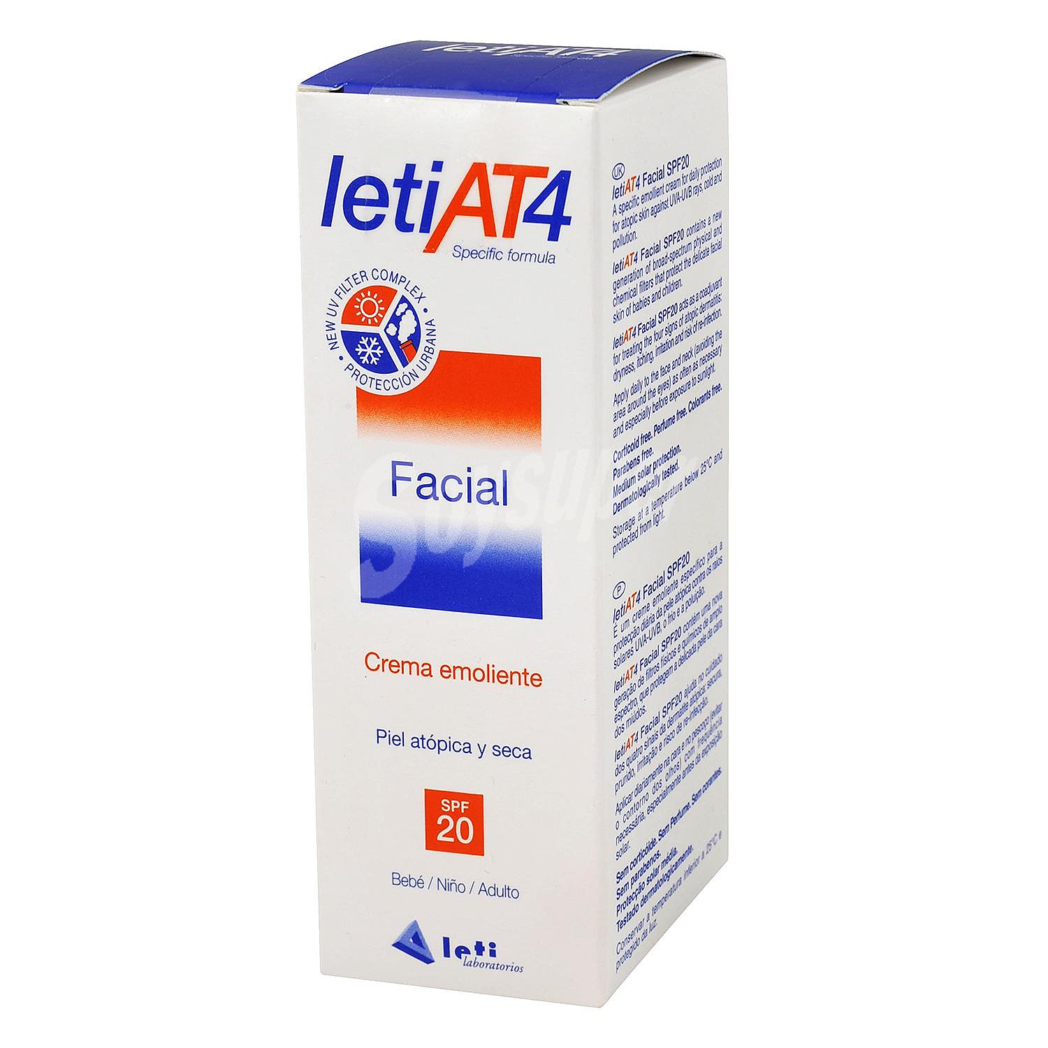 Crema hidratante facial con SPF20 para piel atópica y/o seca