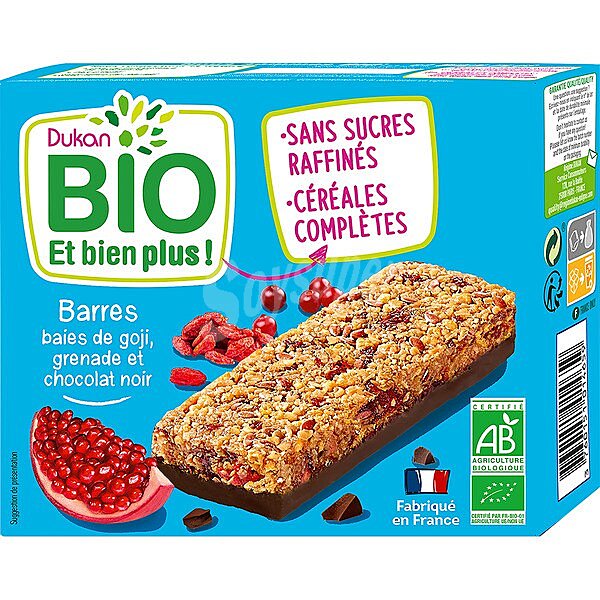 Bio barritas ecológicas con bayas de goji, granada y chocolate negro