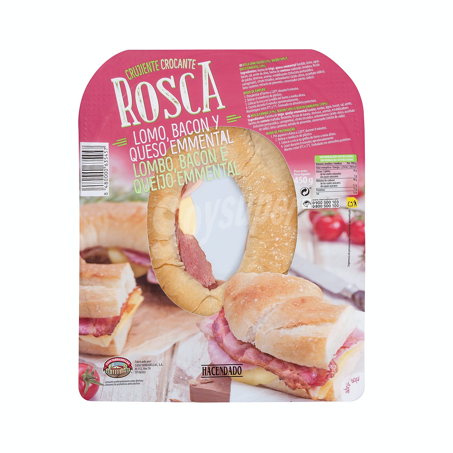 Rosca fresca lomo bacon queso emmental