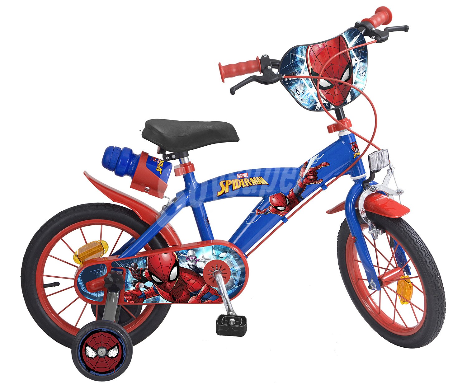 Bicicleta infnatil con rueda de 14" (35,5cm), ruedines y portabotella trasero, diseño spiderman.