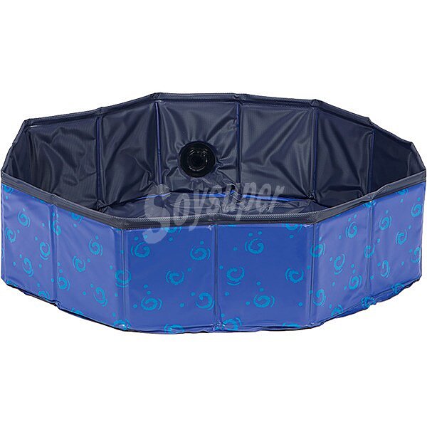 Piscina de plástico azul y negro para perros