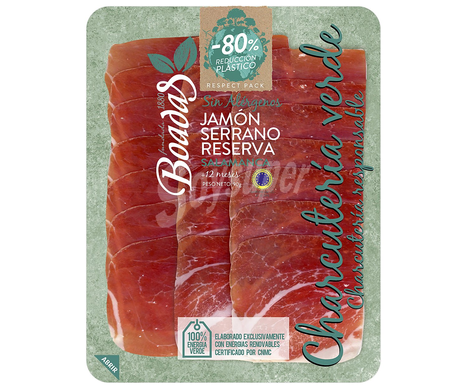 Jamón serrano reserva (curación mínima de 12 meses), cortado en lonchas charcuteria ver