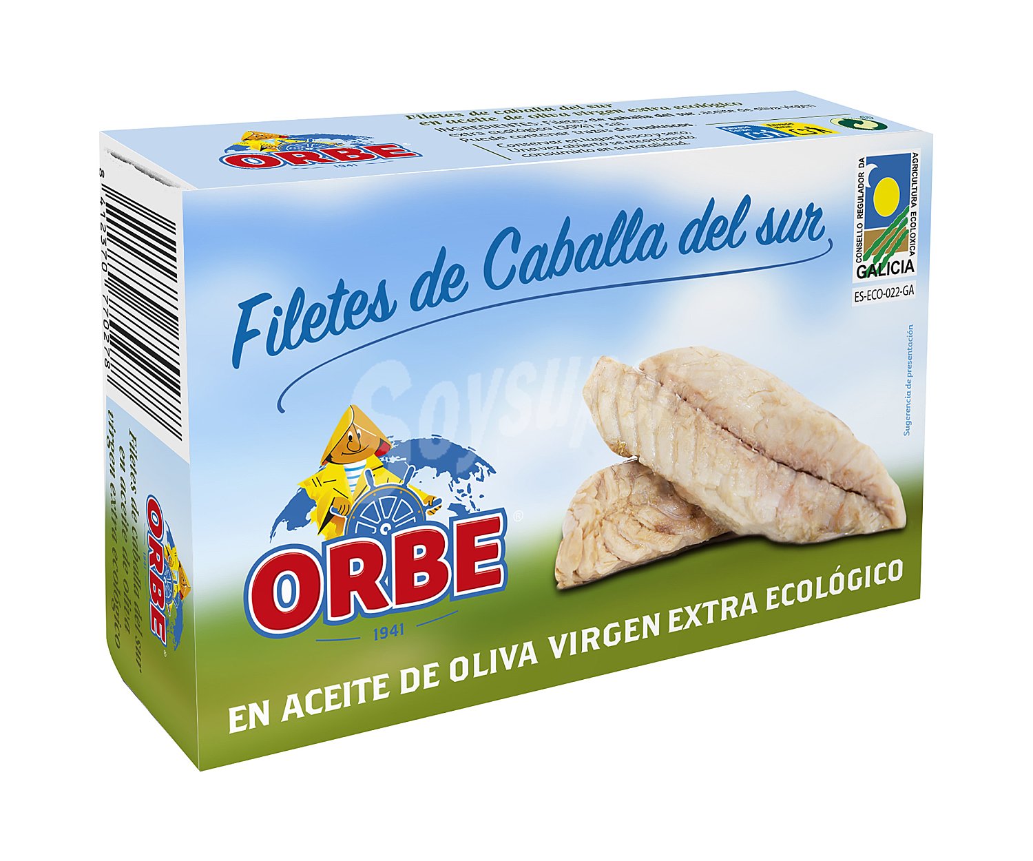 Orbe Filetes de caballa en aceite de oliva virgen extra ecológico, bajo en sal orbe