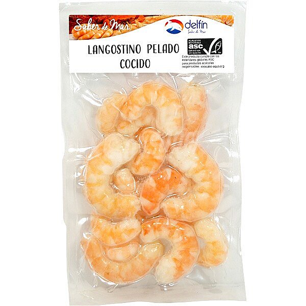 Langostino pelado cocido envase 150 g neto escurrido