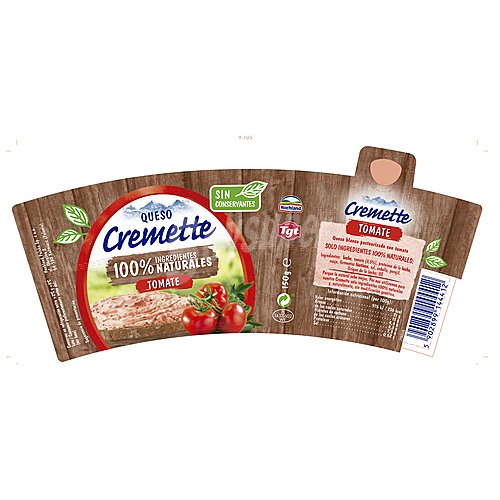 Cremette Queso blando pasteurizado con tomate, 100 % ingredientes naturales cremette