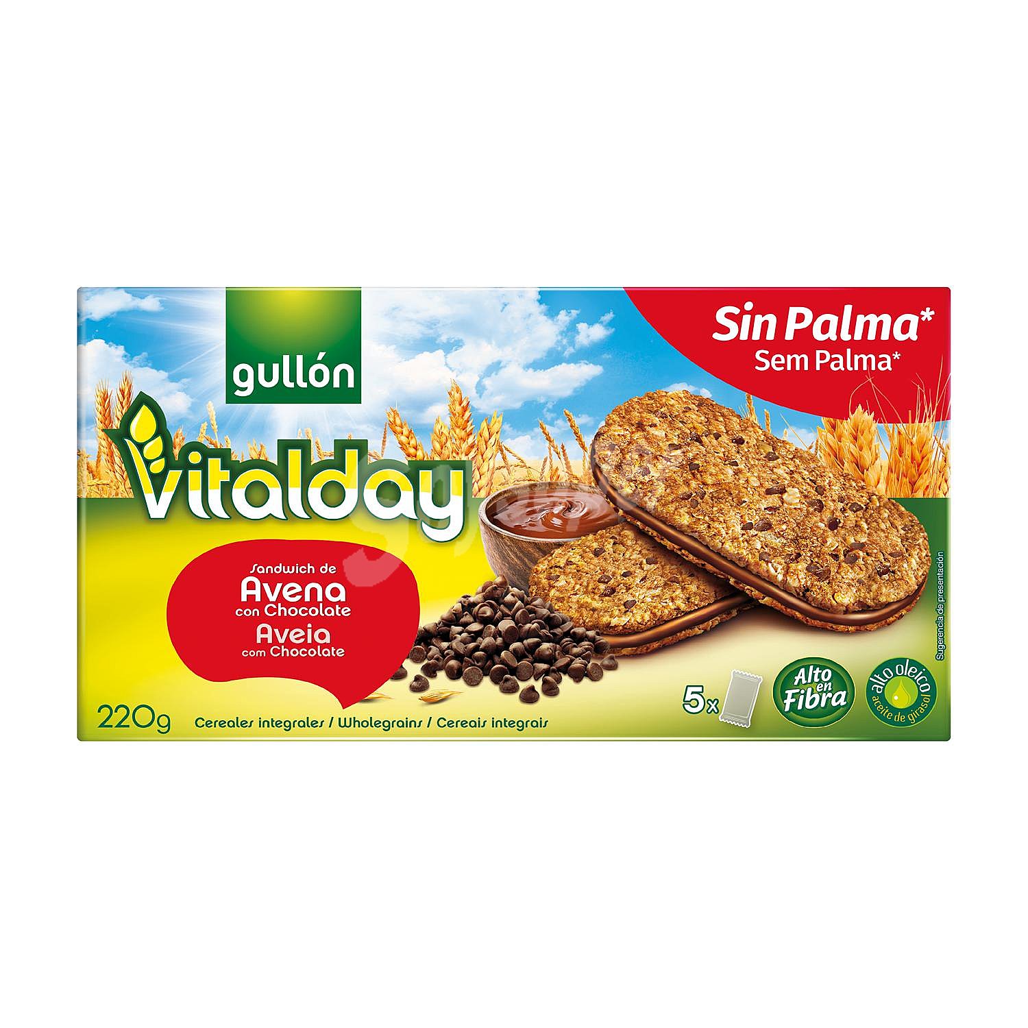 Vitalday galleta sandwich avellana con avena y chocolate