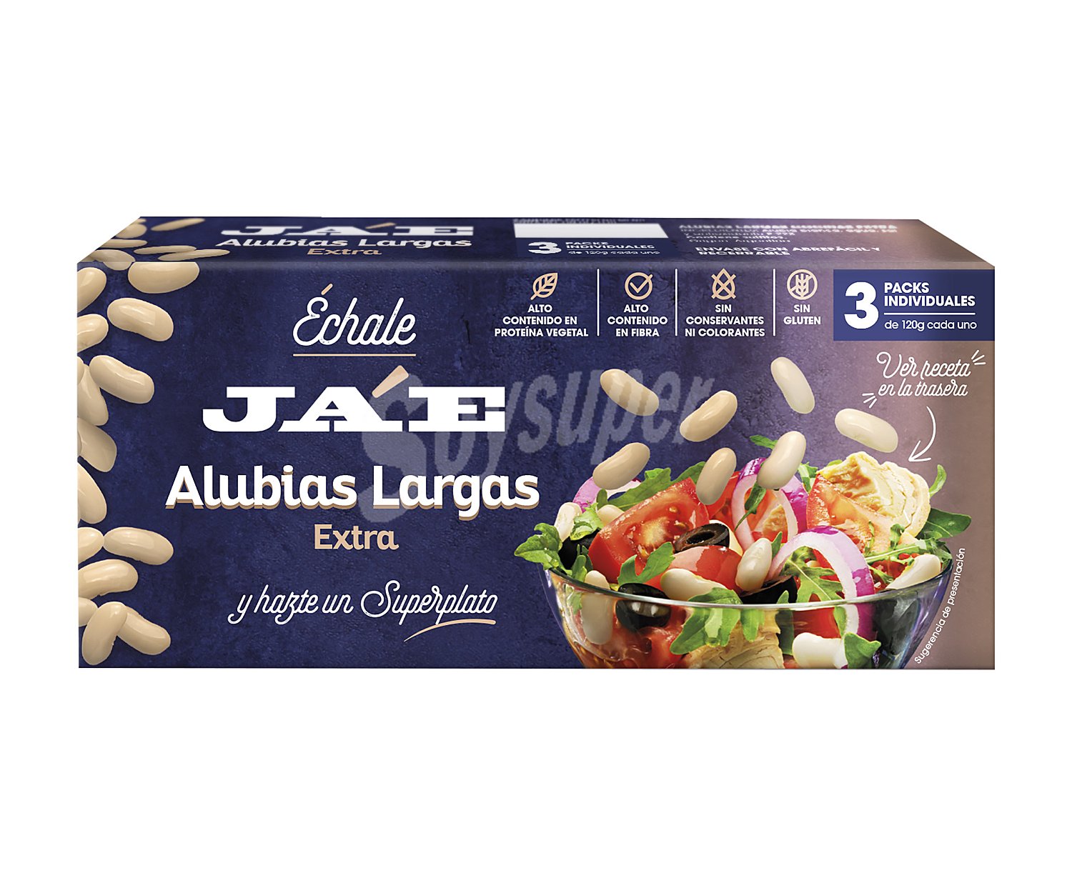 Alubias largas blancas cocidas ja´e 3 uds. x120 g.