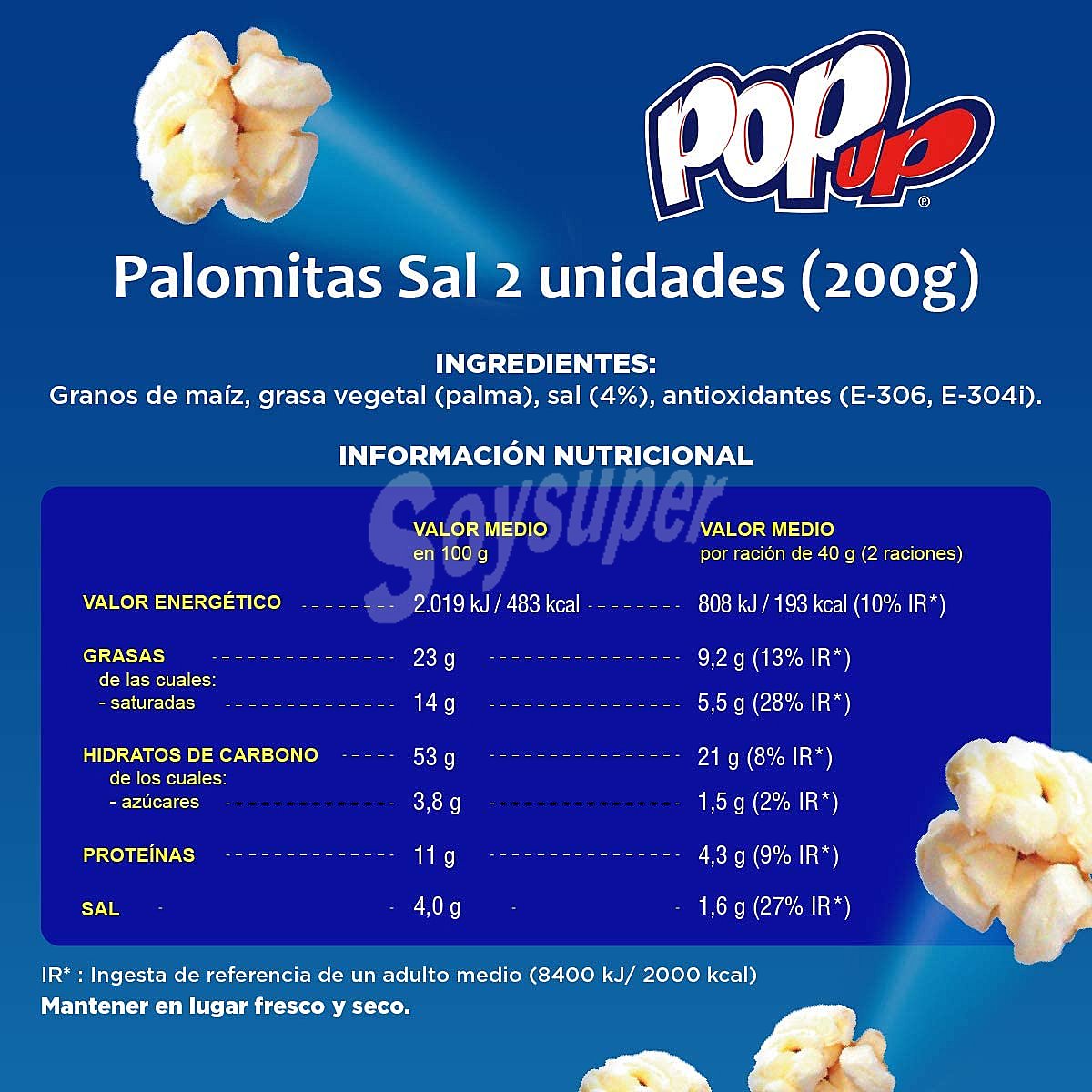 Palomitas al toque de sal pack 2 bolsas 100 g POP UP