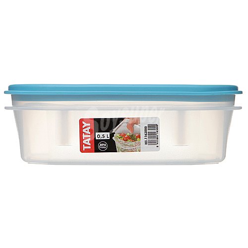 Recipiente para alimentos ovalado de plástico transparente con tapa color azul, tatay