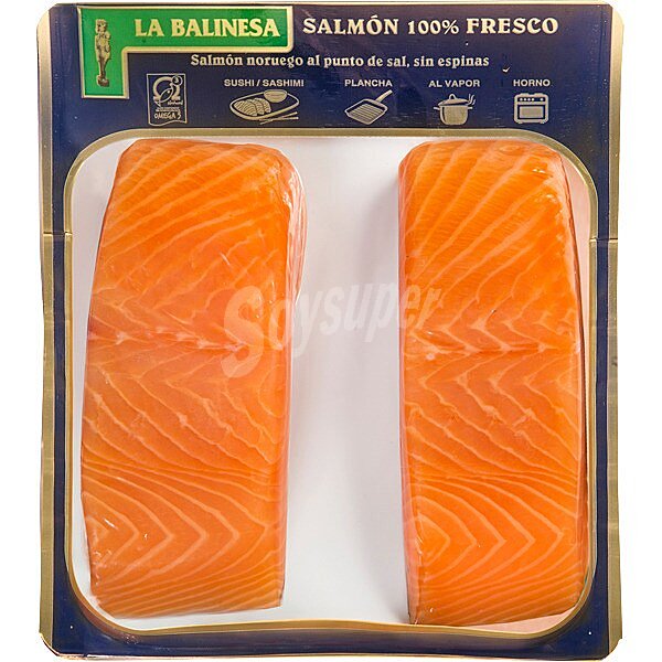 Lomos de salmón noruego fresco al punto de sal sin espinas