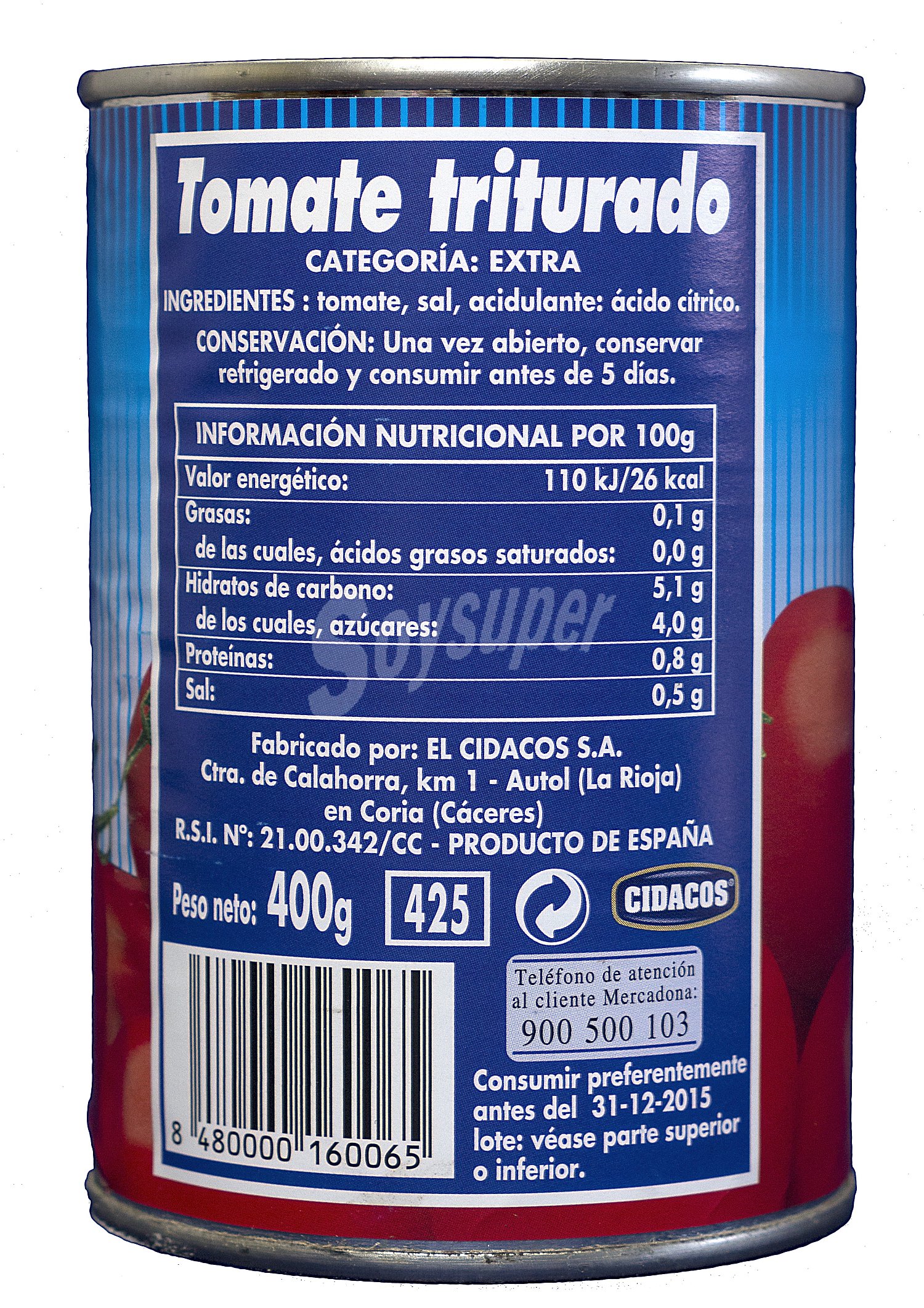 Tomate natural triturado