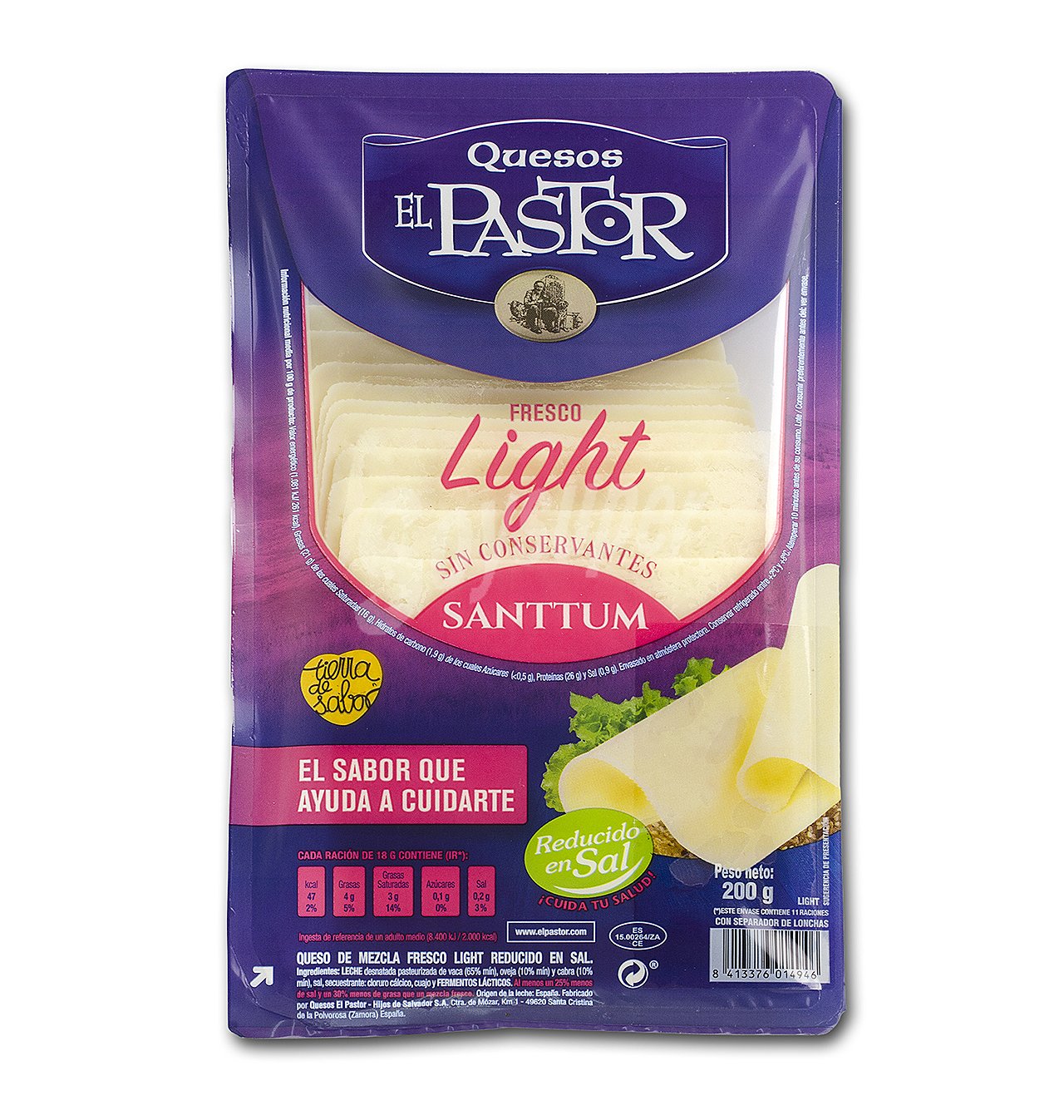 Queso light el pastor reducido en sal lonchas