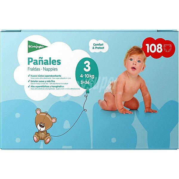 Pañales unisex de 4 a 10 kg talla 3 elásticos y transpirables 