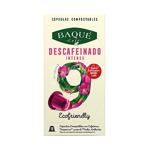 Baqué Café descafeinado, compostable, intensidad 9 en cápsulas baqué