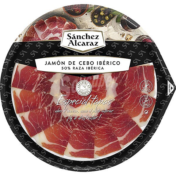 Jamón de cebo ibérico (50% raza ibérica), cortado en tapas sanchez alcaraz