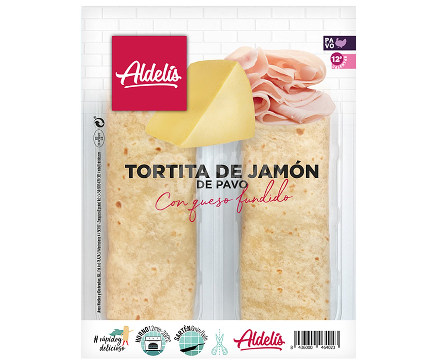 Tortiita rellena de jamón de pavo y queso fundido