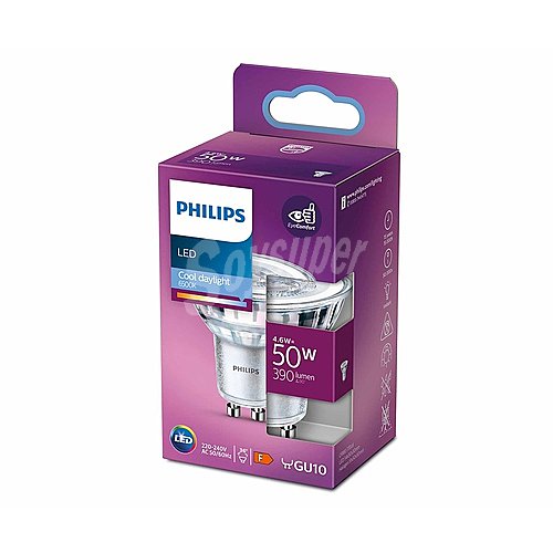 Bobilla Led GU10, 4.6W=50W, luz fría , 390lm, philips