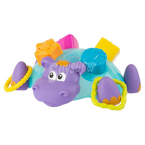 Hipopótamo flotante con clasificador de formas para baño, playgro.