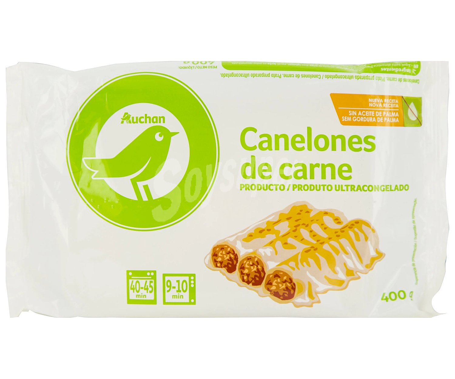 Canelones ultracongelados rellenos de carne