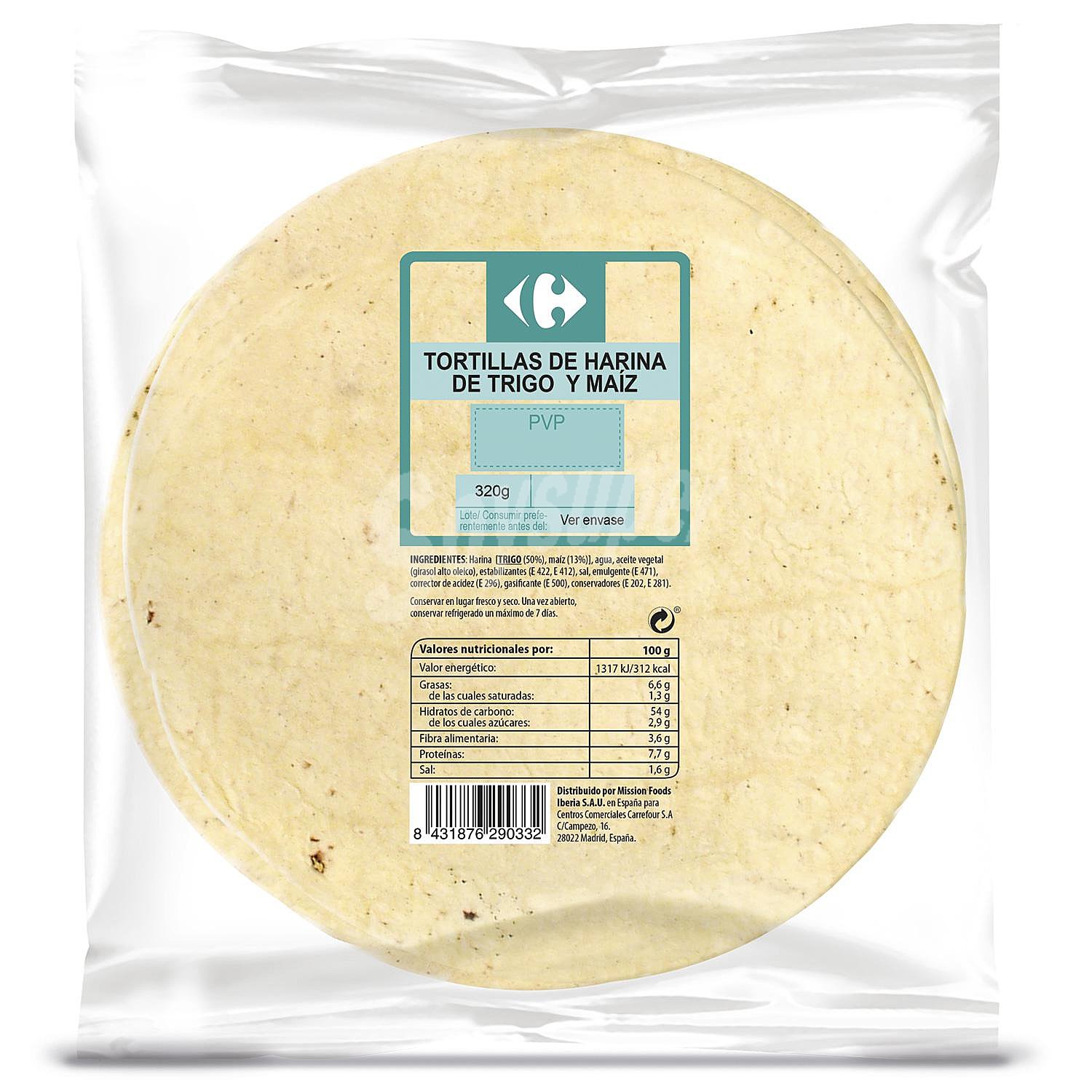 Tortillas de harina de trigo y maíz Carrefour