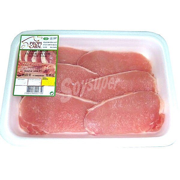 Filetes de lomo fresco extra de cerdo 50% Duroc peso aproximado bandeja 500 G