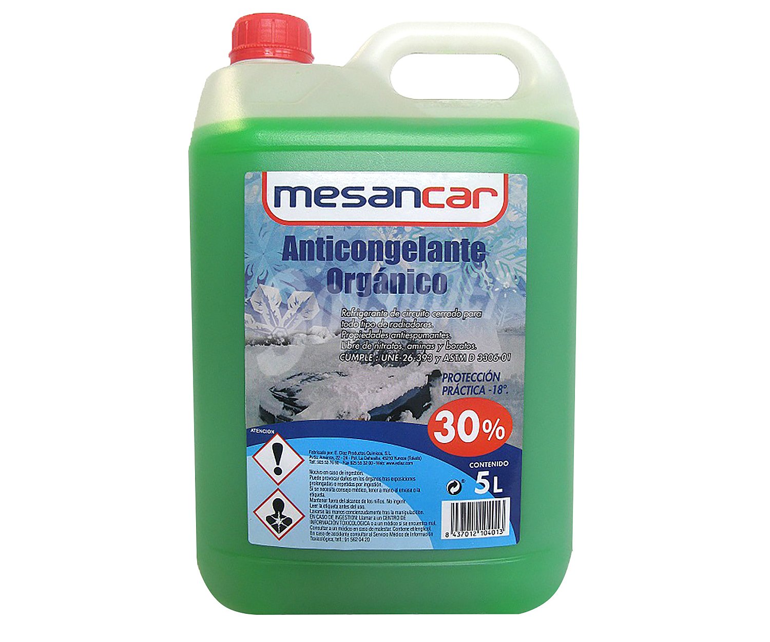 Líquido refrigerante con temperatura de protección de hasta -18ºC, verde orgánico, 30% Monoetilenglicol, mesancar