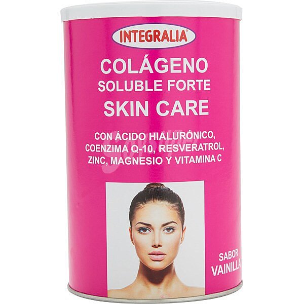 Skin Care colágeno soluble plus con ácido hialurónico, Q-10, resveratrol, zinc, bote 360 g con magnesio y vitamina C con sabor a vanilla