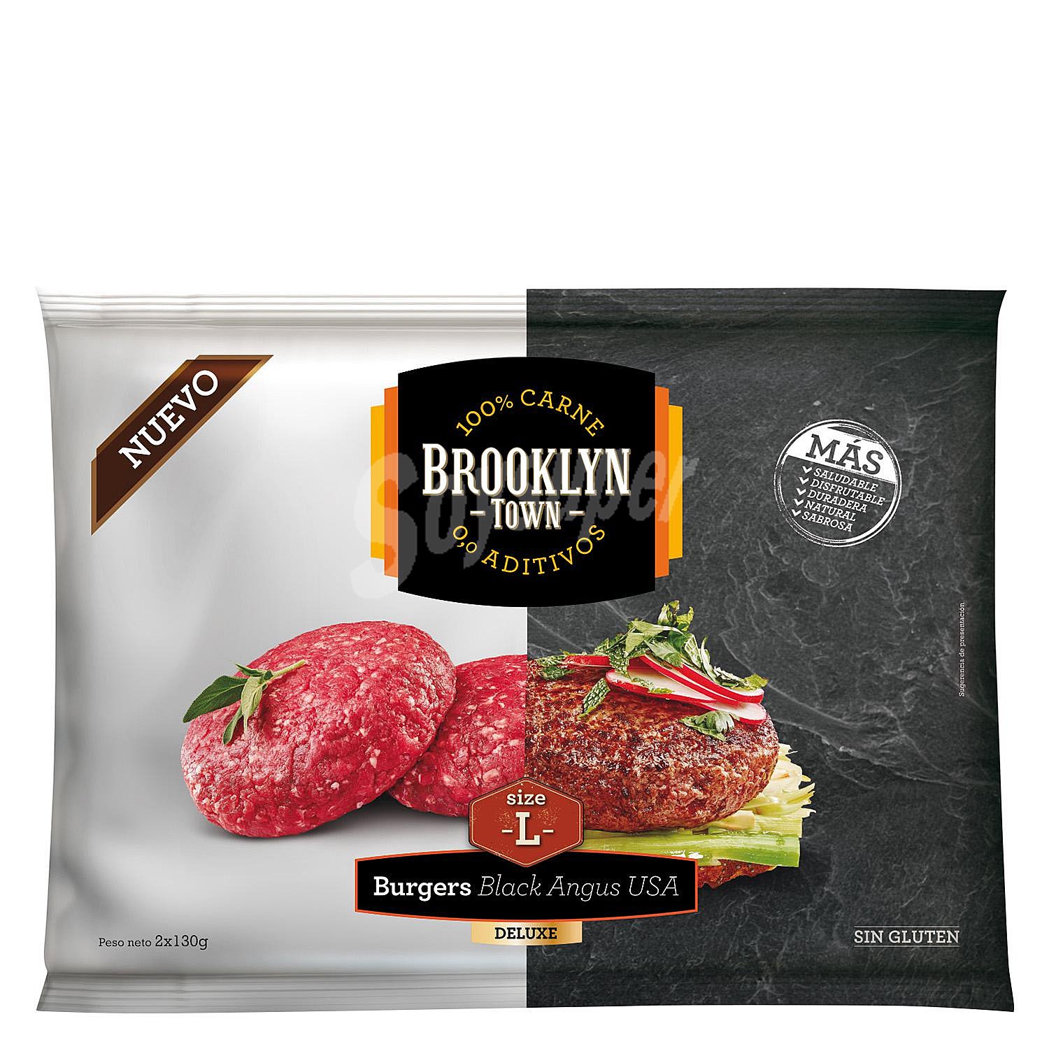 Town Burgers hamburguesa Black Angus USA Deluxe 100% carne sin aditivos sin gluten talla L 2 x130 G