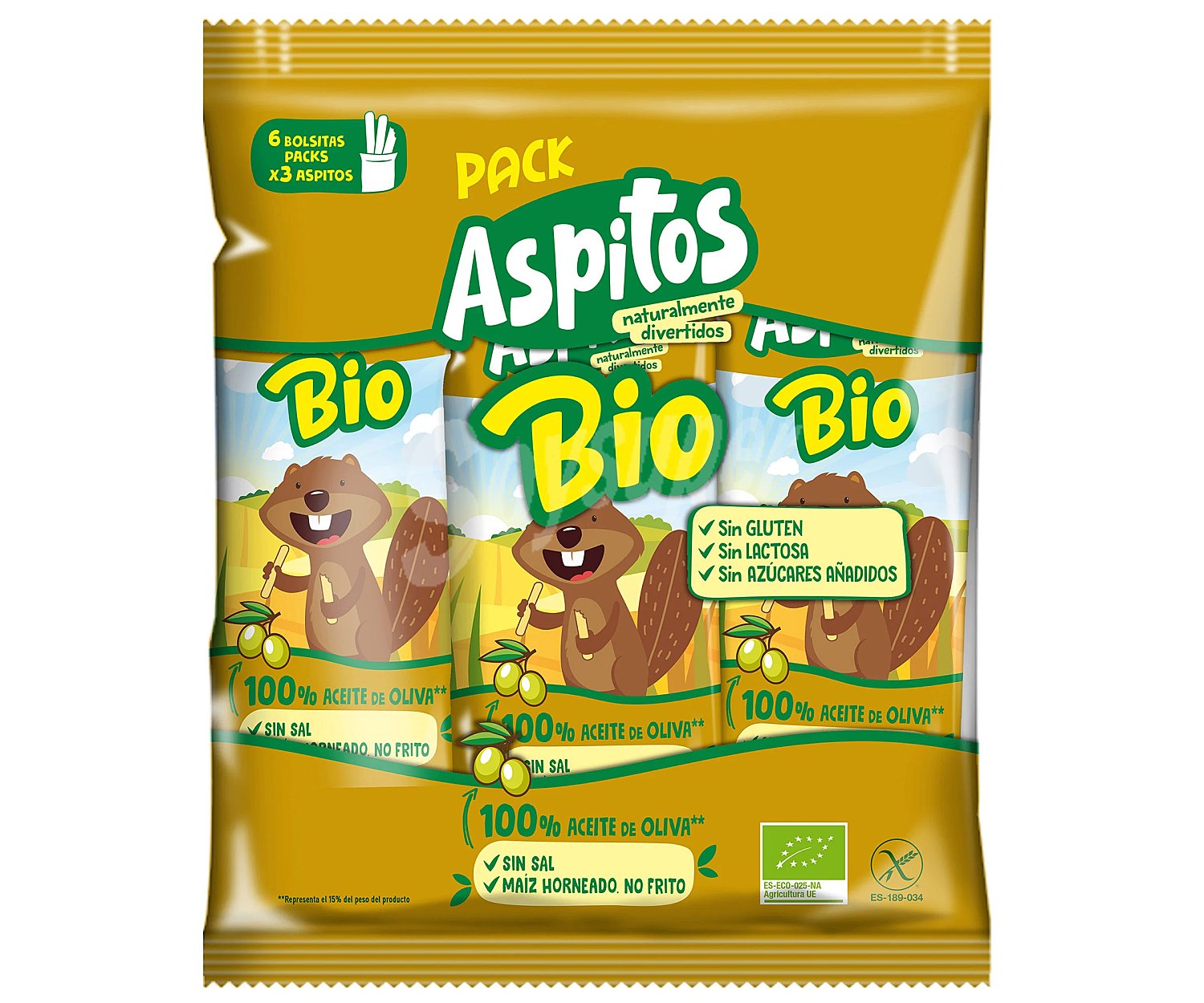 Aspitos Aperitivo horneado, ecológico, de maíz con 100% aceite de oliva y sin sal aspitos BIO