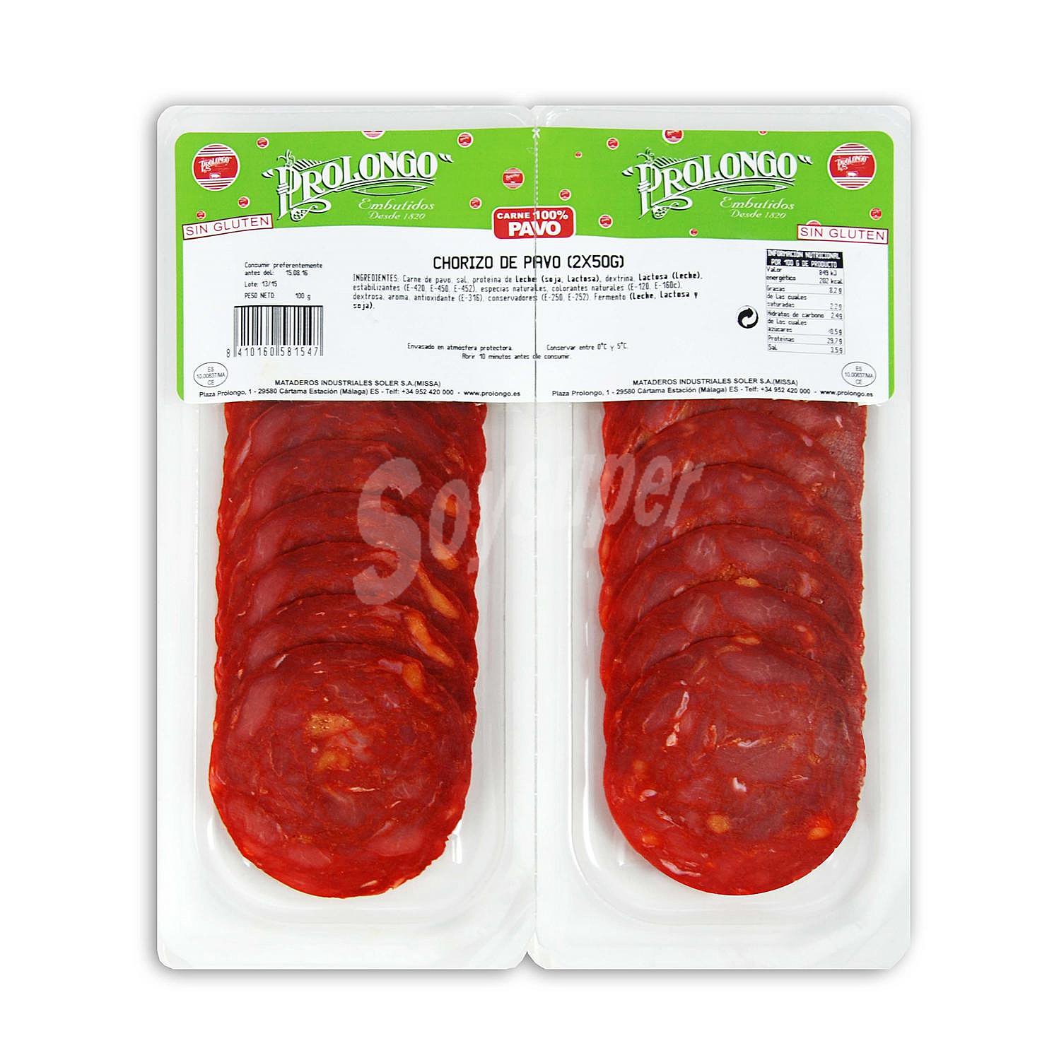 Chorizo de pavo sin gluten