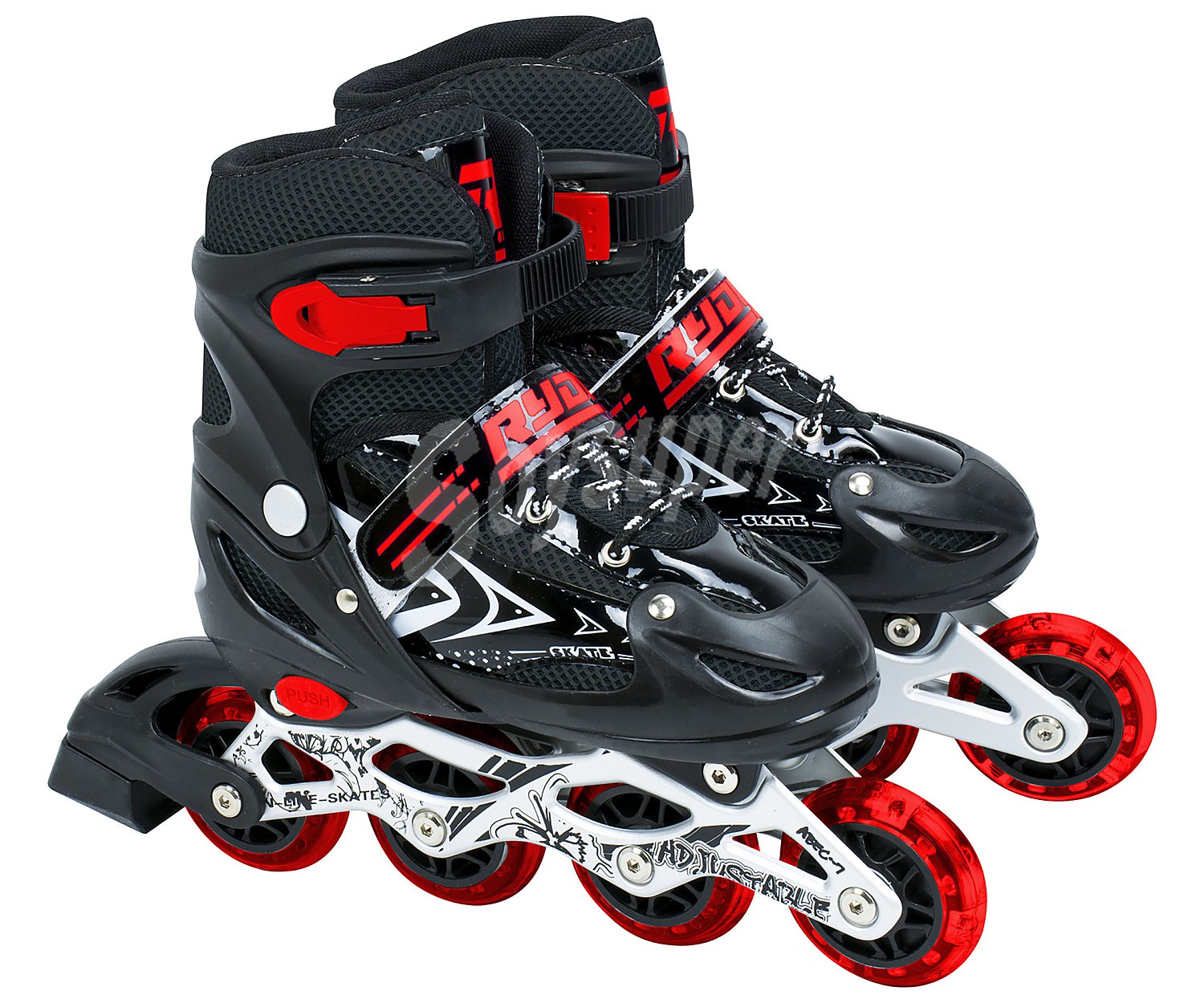 Patines en línea talla ajustable de la 31 a la 34, color negro y rojo, ryder.