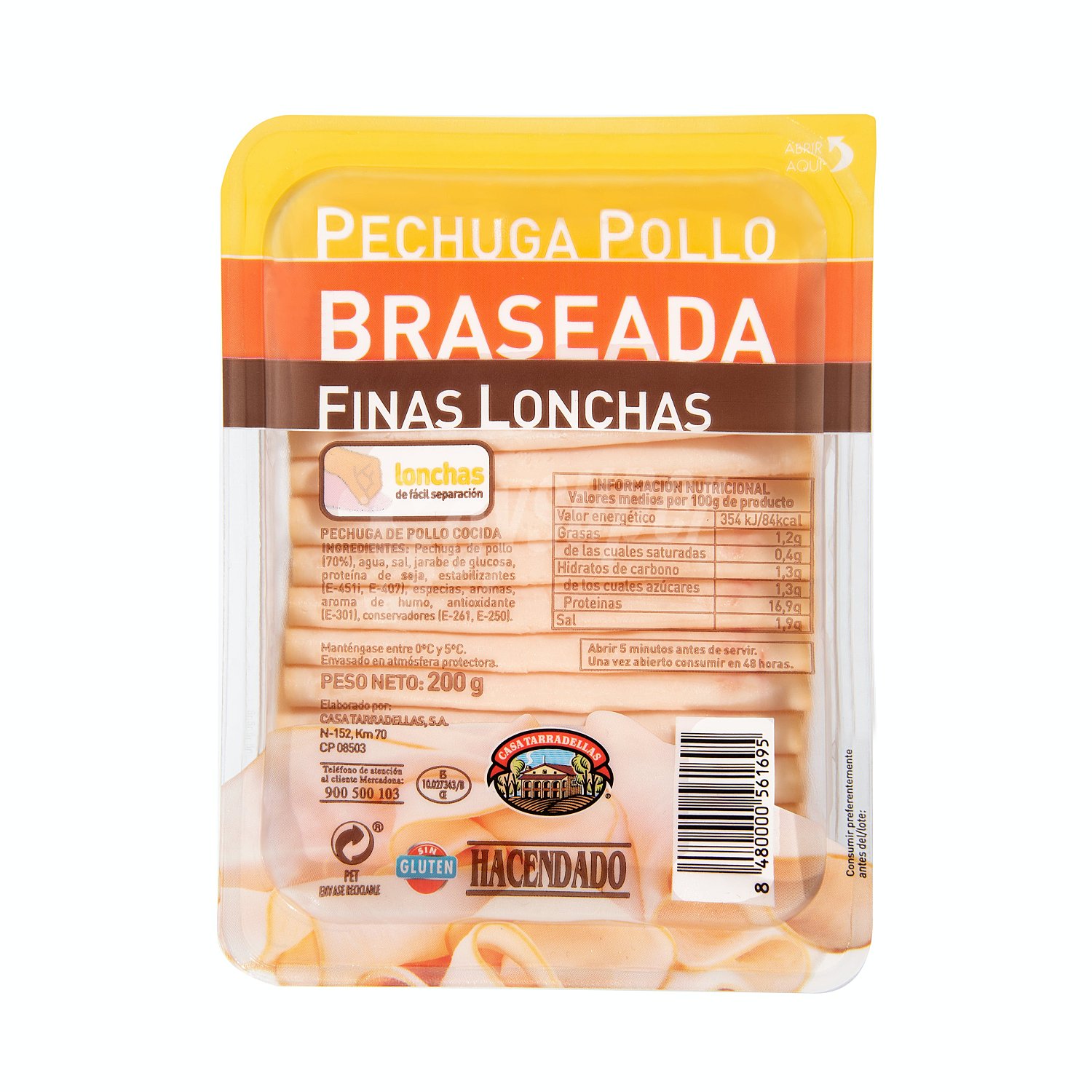 Pechuga de pollo braseada finas lonchas