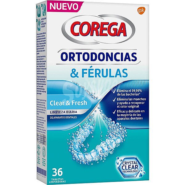 Ortodoncias & Férulas limpiador diario antibacteriano de aparatos dentales 36 tabletas limpiadoras