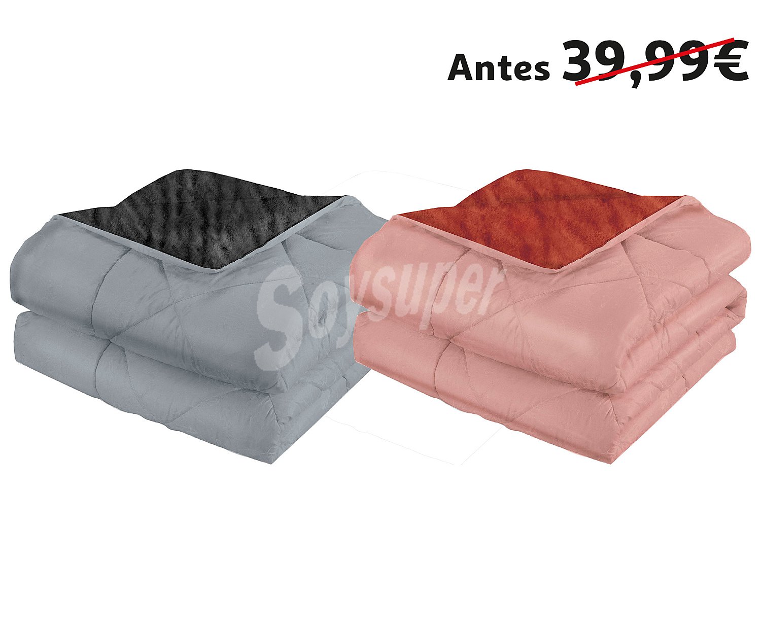 Edredón nórdico microfibra 250g/m² para cama de 105cm, color liso rosa o gris,