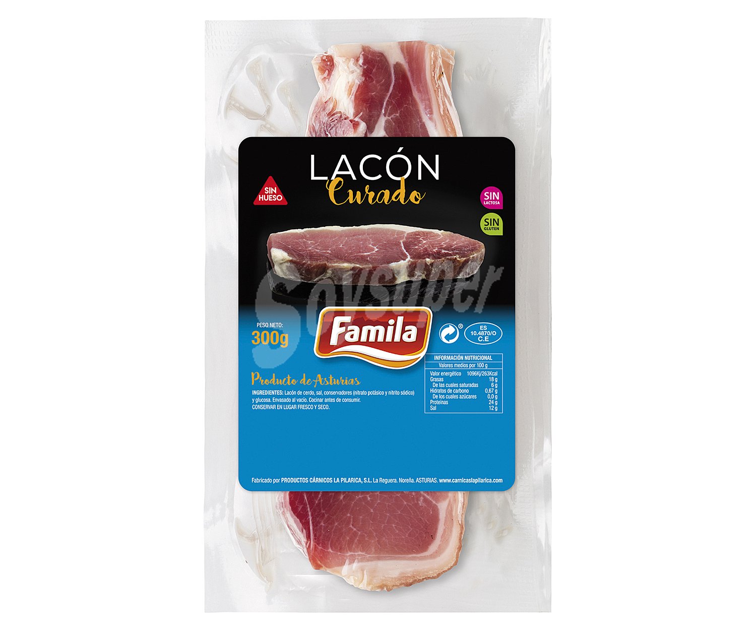 Familia Lacón asturiano curado, en trozos sin hueso, elaborado sin gluten y sin lactosa familia