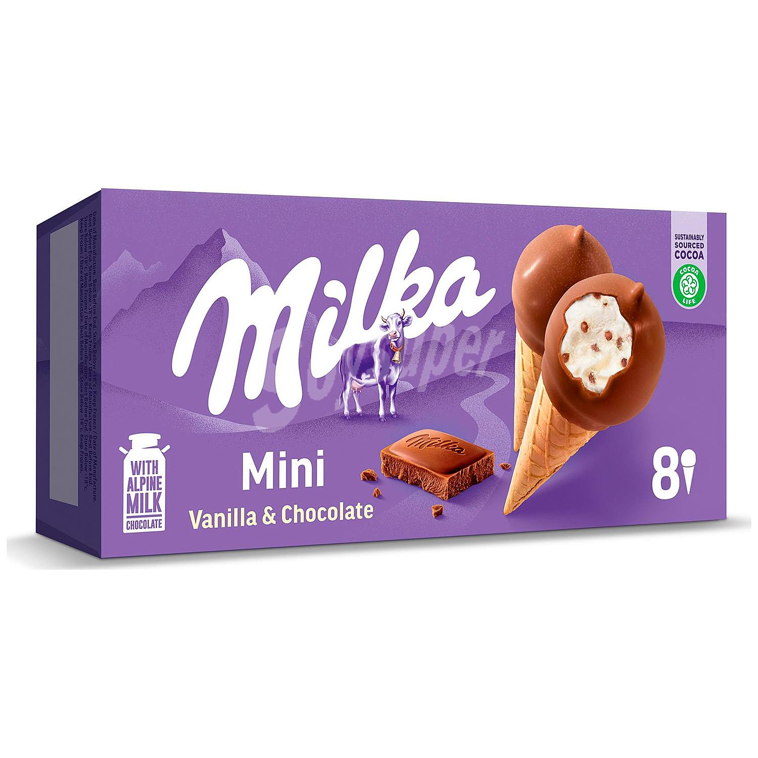 Mini conos con helado de vainilla y chocolate Milka