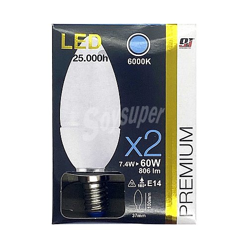 Bombillas Led E14, 7,4W=60W, luz fría 6000K, 806lm, sevenon