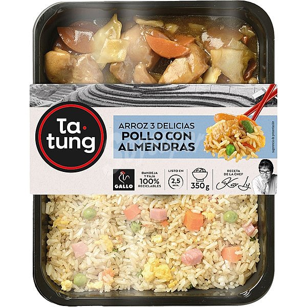 Ta-tung Arroz 3 delicias y pollo con almendras, listos para calentar y comer ta-tung