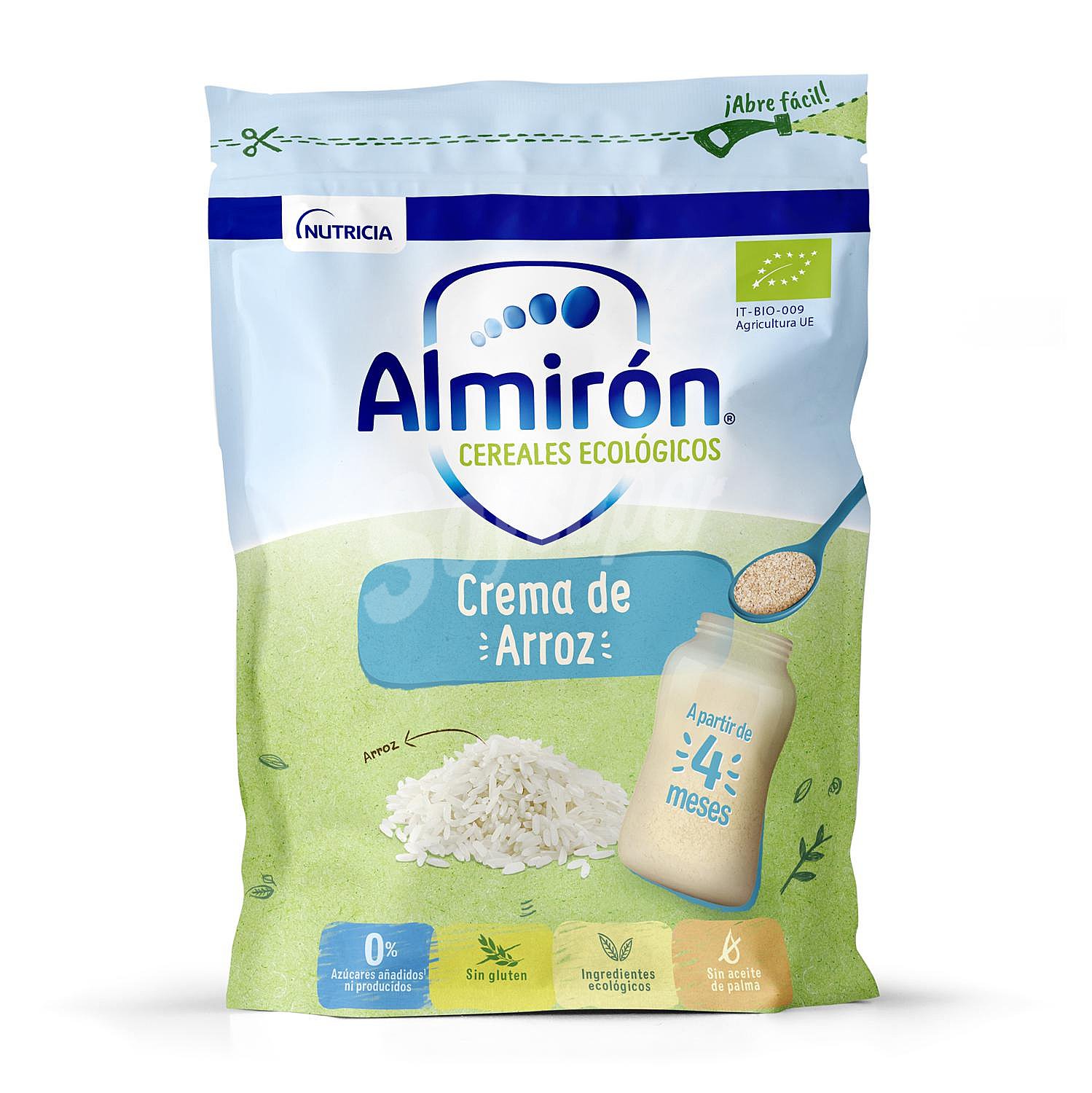 Papilla infantil desde 4 meses crema de arroz ecológico Almirón sin gluten sin aceite de palma