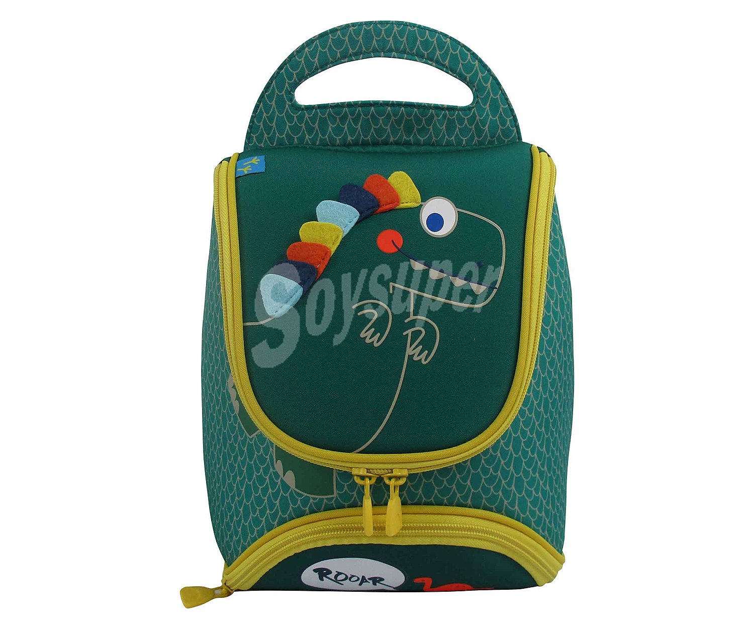 Mochila preescolar Dino color verde con dos compartimentos,