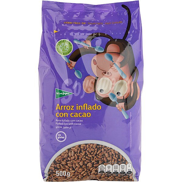 Cereales de desayuno de arroz inflado con cacao sin gluten