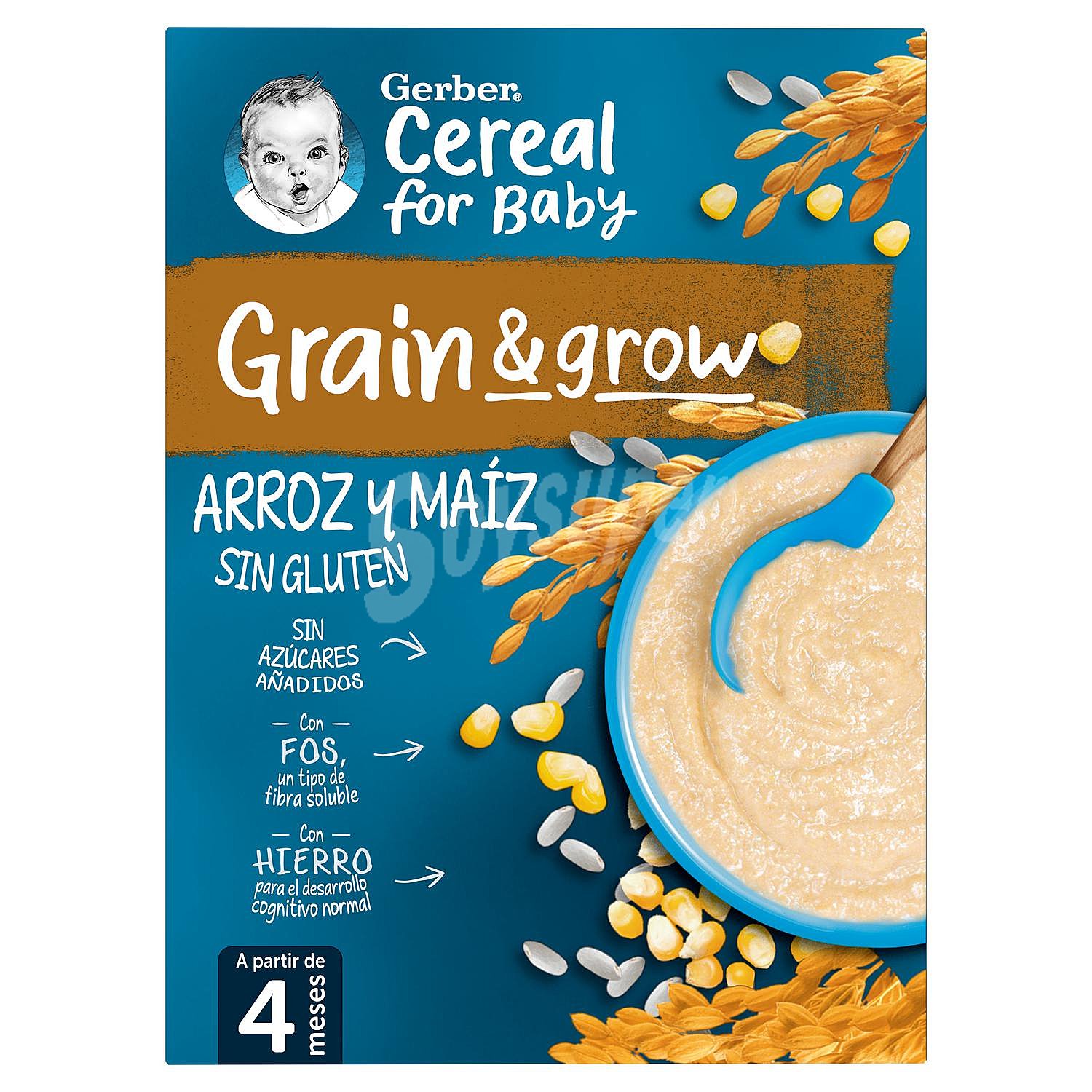 Papilla infantil desde 4 meses arroz y maíz sin azúcar añadido Gerber sin gluten