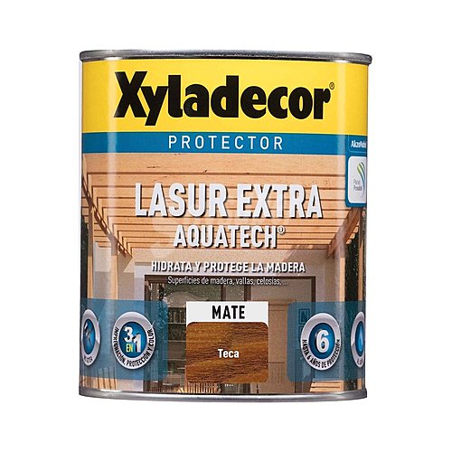 Protector mate para madera, Teca, interior-exterior, xyladecor Lasur Extra Mate Aquatech